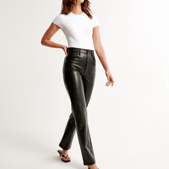 Abercrombie & Fitch 90s Straight Ultra High Rise Vegan Leather Pants 34/18R - Picture 5 of 5